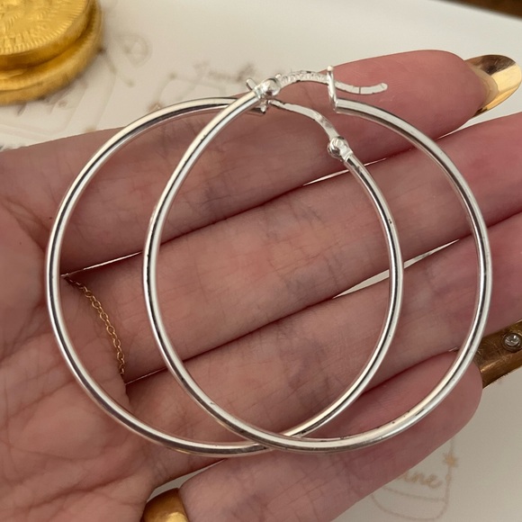 Sterling Jewelry - sterling silver dainty oversize hoop earrings 1.75” made in Thailand